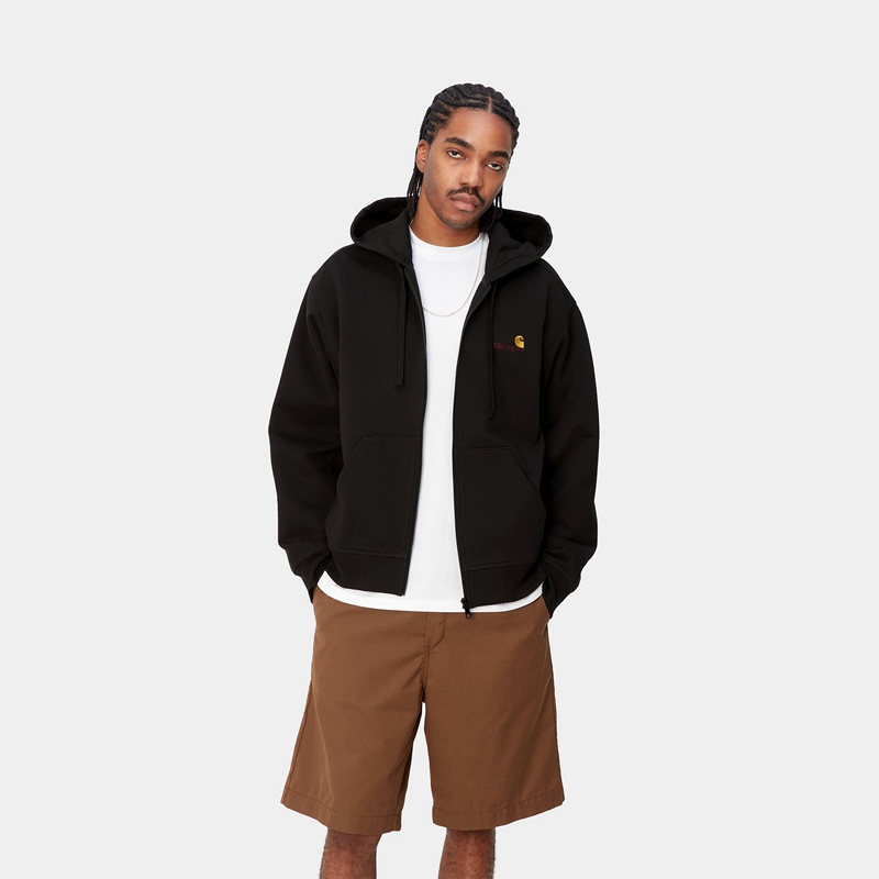 Black Men Carhartt Hooded American Script Jackets | XJO-704396