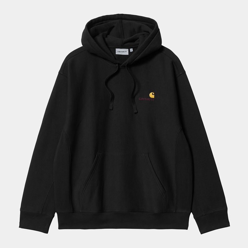 Black Men Carhartt Hooded American Script Hoodie | NER-850976