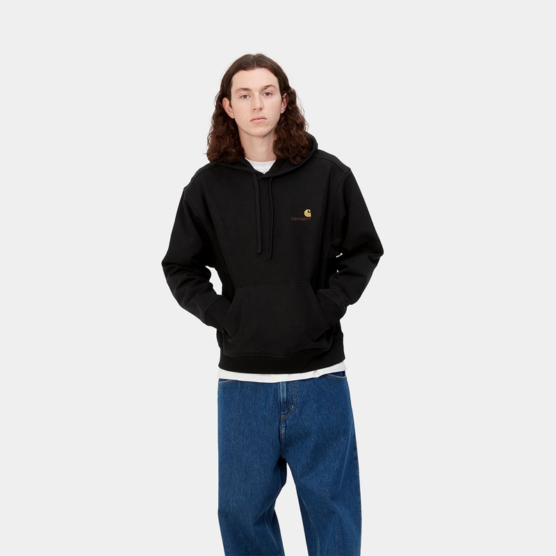 Black Men Carhartt Hooded American Script Hoodie | NER-850976