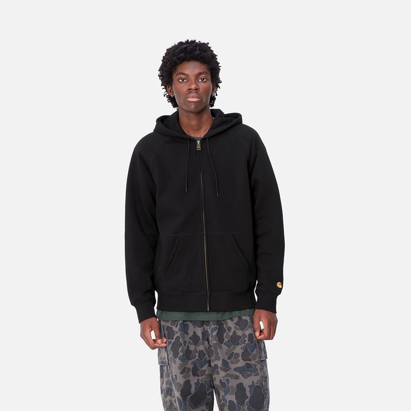 Black Men Carhartt Hooded Chase Jackets | TKS-547032