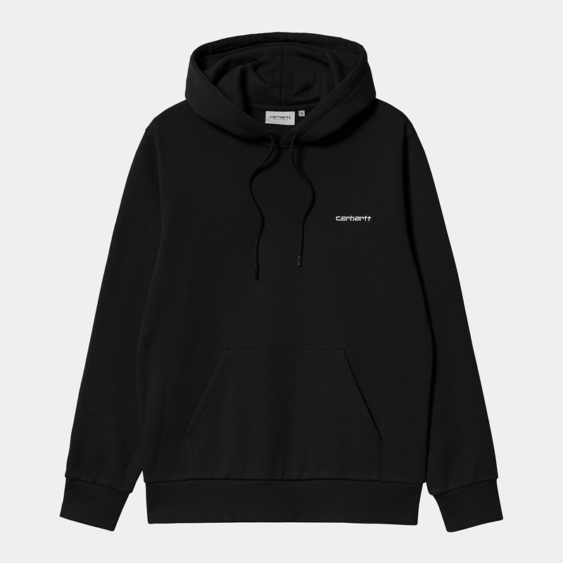 Black Men Carhartt Hooded Script Embroidery Hoodie | BQD-398610