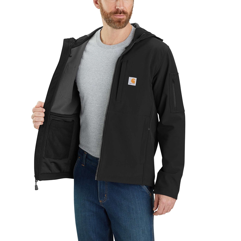 Black Men Carhartt Rain Defender® Relaxed Fit Midweight Softshell Hooded Jackets | SJI-804795