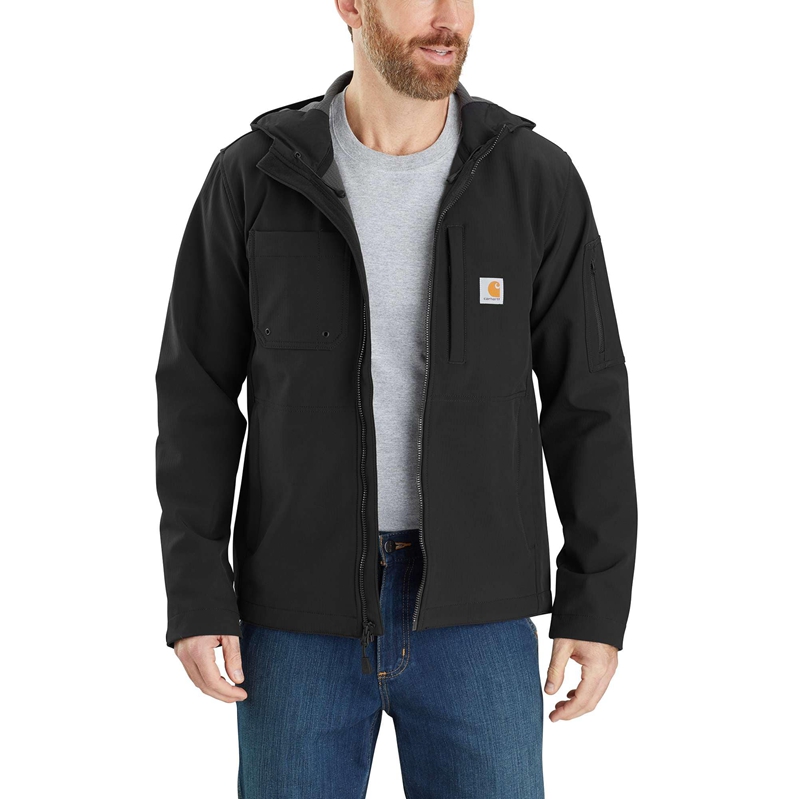 Black Men Carhartt Rain Defender® Relaxed Fit Midweight Softshell Hooded Jackets | SJI-804795