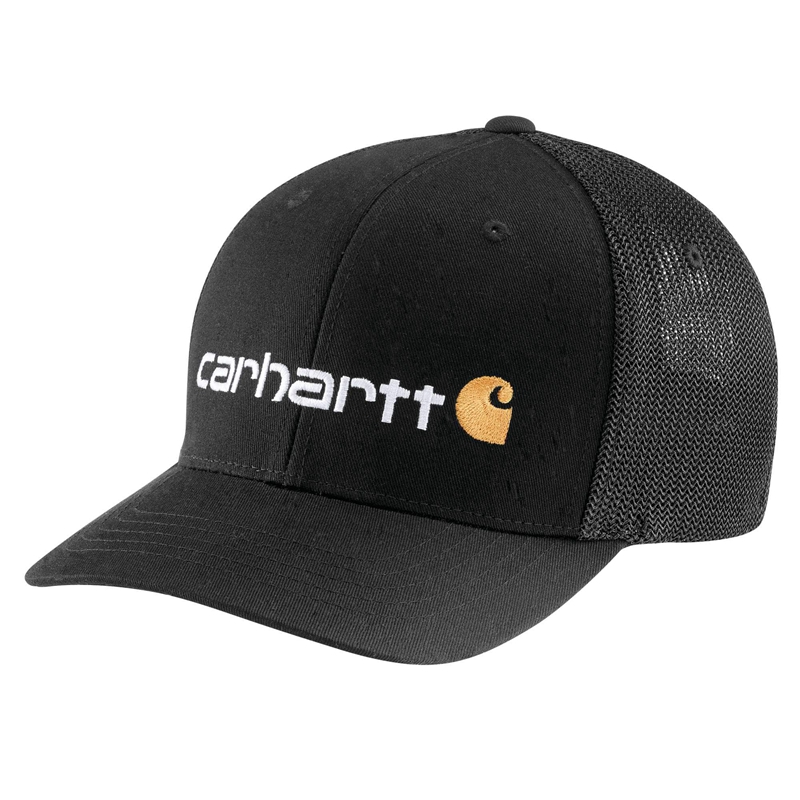 Black Men Carhartt Rugged Flex® Fitted Canvas Mesh-Back Logo Graphic Hats | JSM-630914