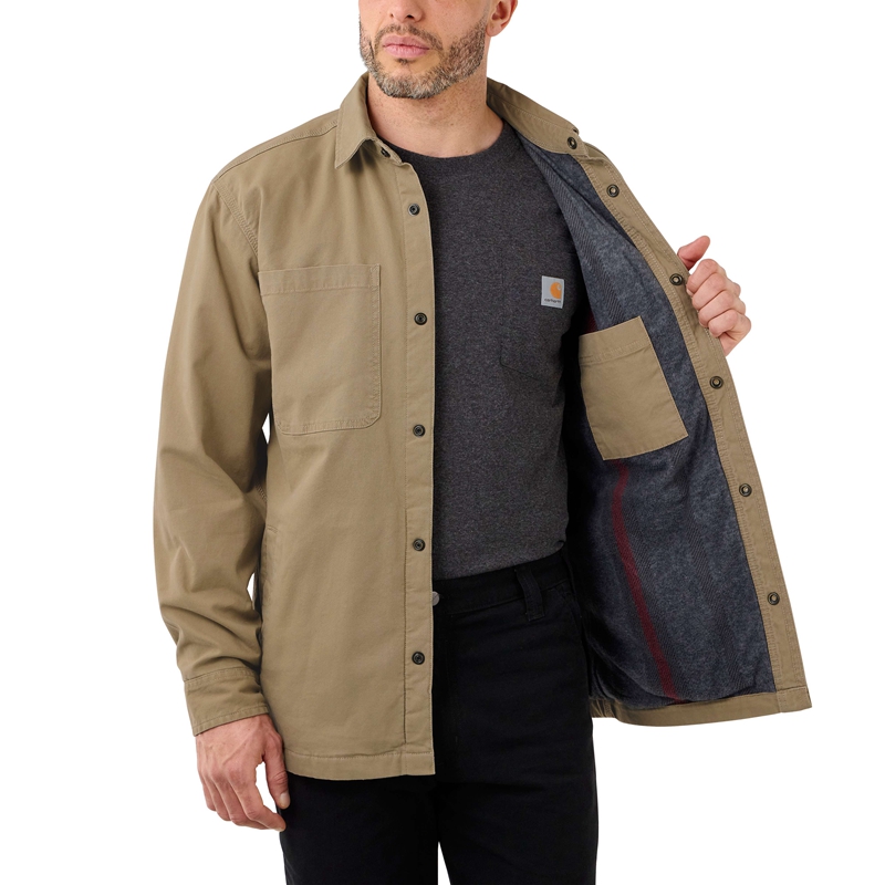 Black Men Carhartt Rugged Flex® Relaxed Fit Canvas Fleece-Lined Snap-Front Shirts | THR-896234