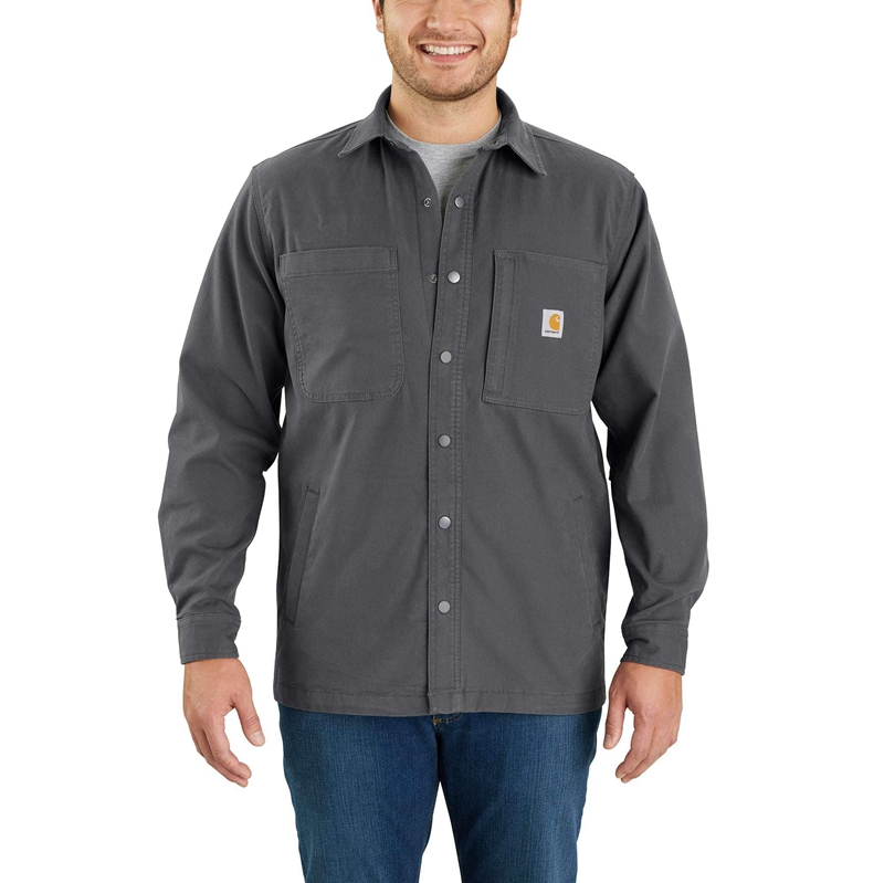 Black Men Carhartt Rugged Flex® Relaxed Fit Canvas Fleece-Lined Snap-Front Shirts | THR-896234