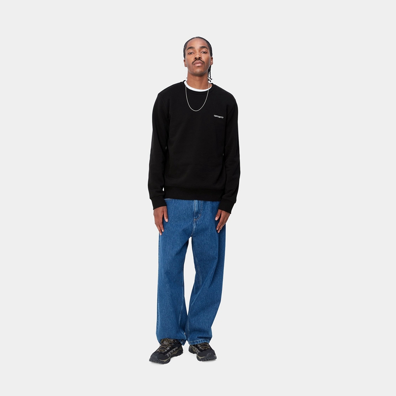 Black Men Carhartt Script Embroidery Sweatshirt | ZPQ-598327