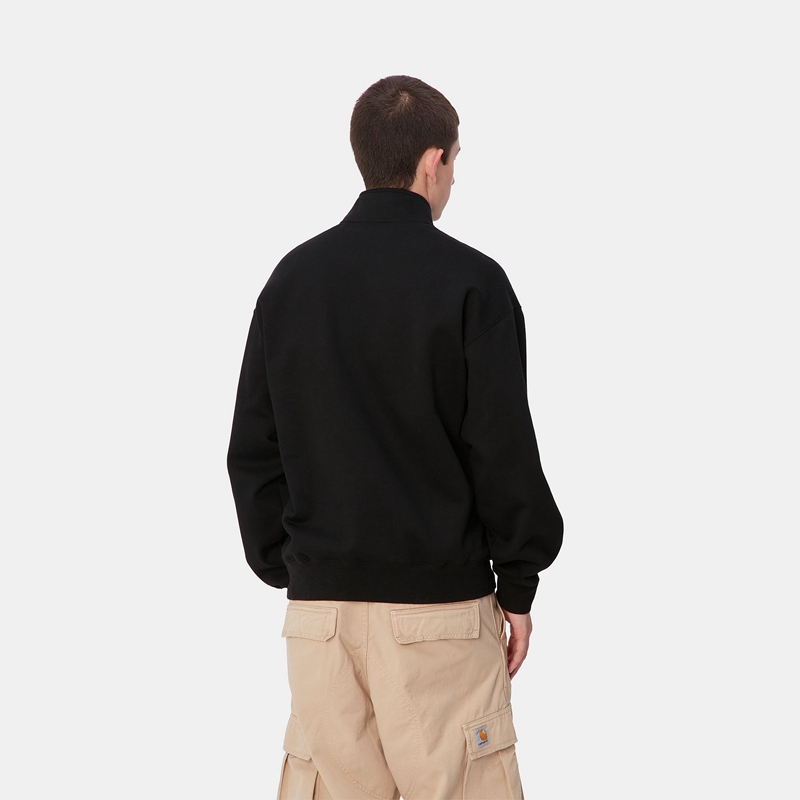 Black Men Carhartt Script Half Zip Sweatshirt | MEO-537608