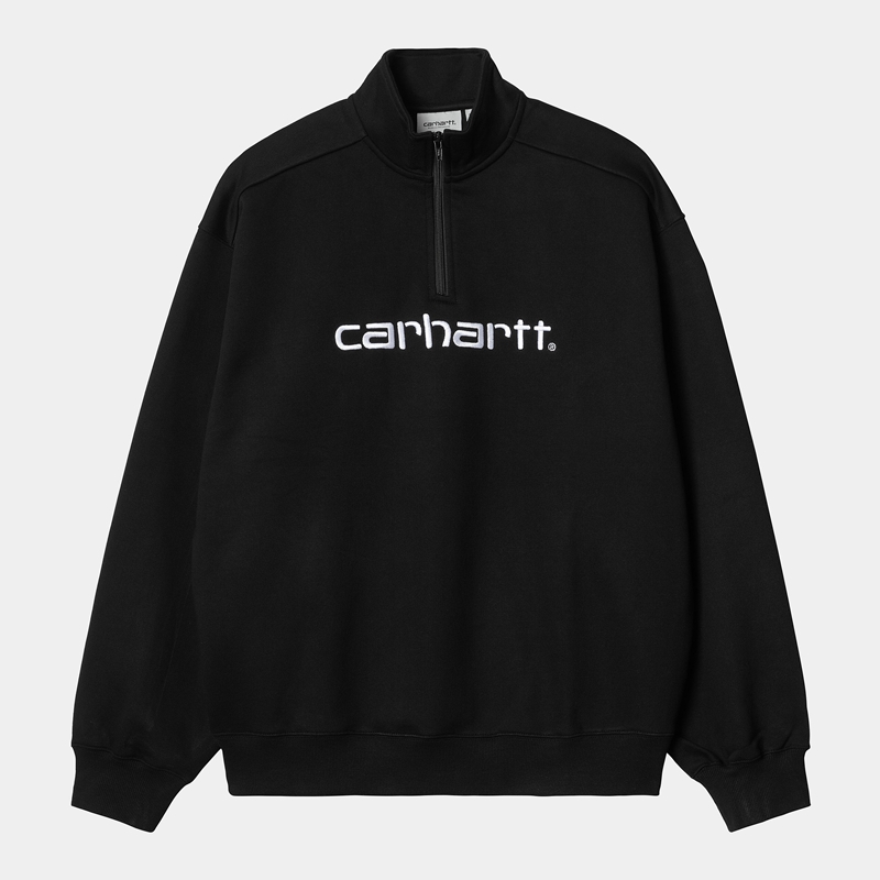 Black Men Carhartt Script Half Zip Sweatshirt | MEO-537608