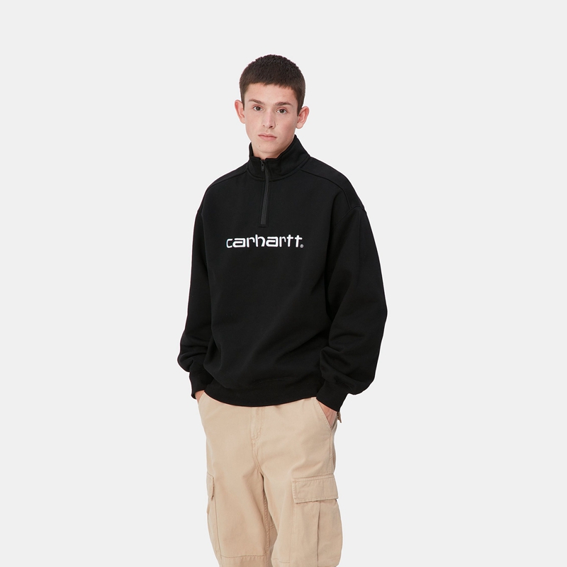 Black Men Carhartt Script Half Zip Sweatshirt | MEO-537608