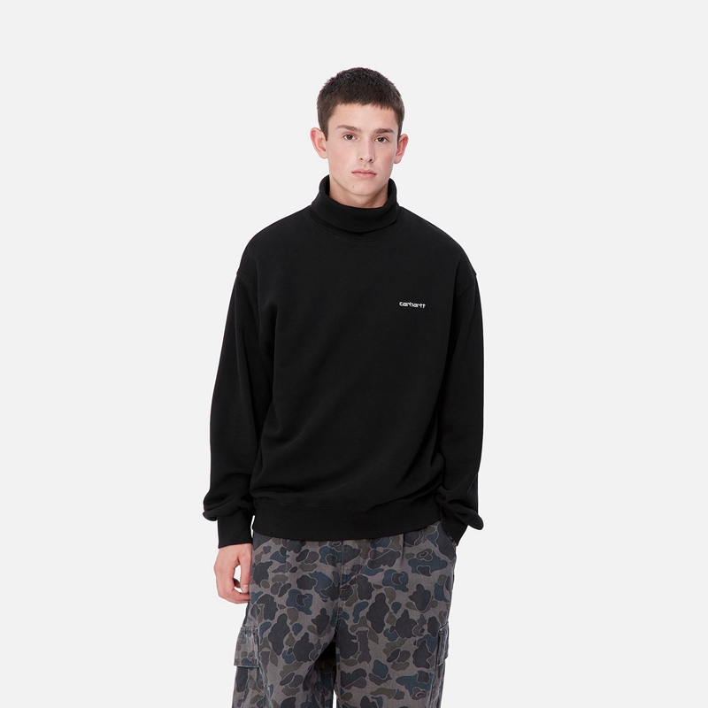 Black Men Carhartt Script Mockneck Sweatshirt | WZN-759243