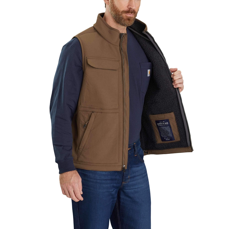 Black Men Carhartt Super Dux™ Relaxed Fit Sherpa-Lined Vest | BSX-036458