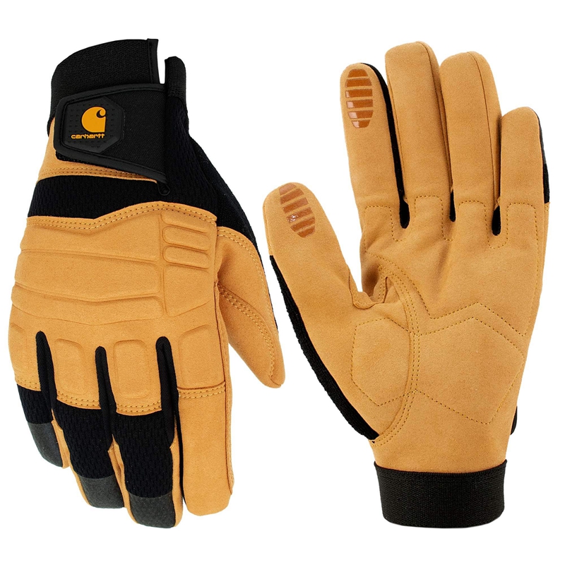 Black Men Carhartt Synthetic Leather High Dexterity Molded Knuckle Secure Cuff Gloves | QKG-852374