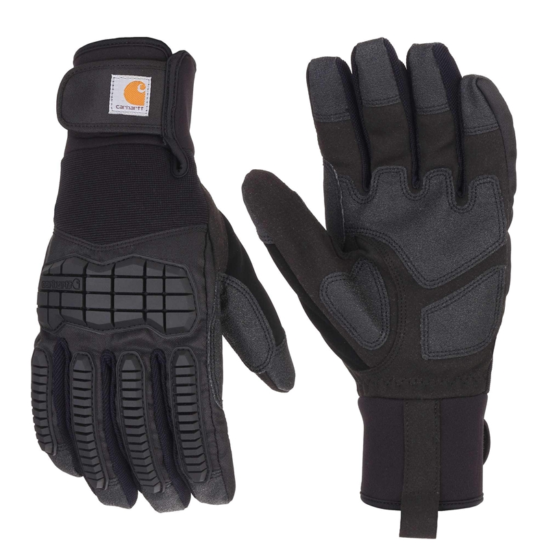 Black Men Carhartt Waterproof Insulated Knuckle Guard Secure Cuff Gloves | MLI-395478