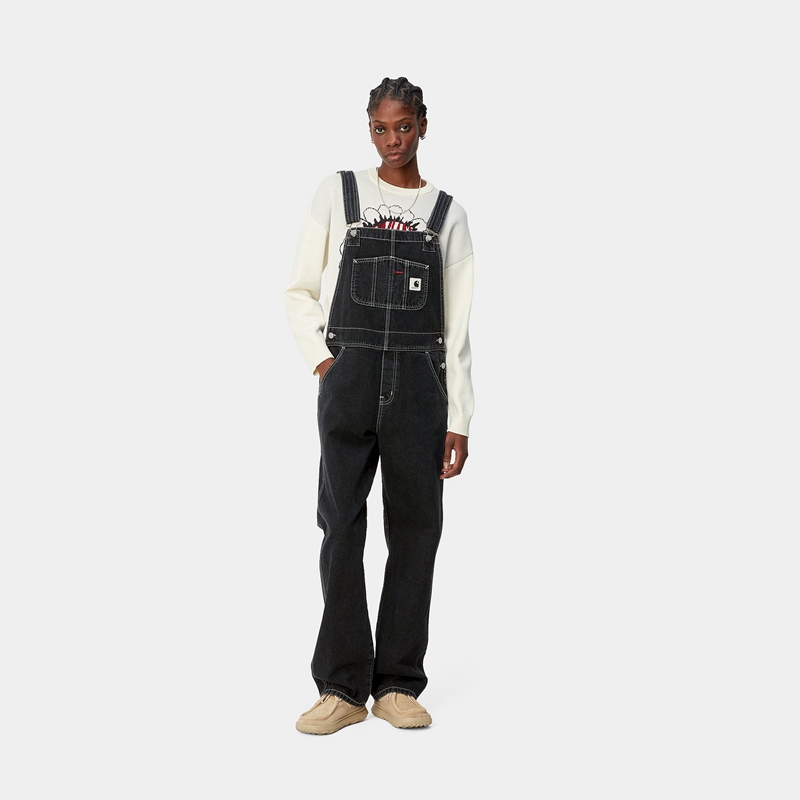 Black Women Carhartt Bib Straight Overalls | LPS-308416