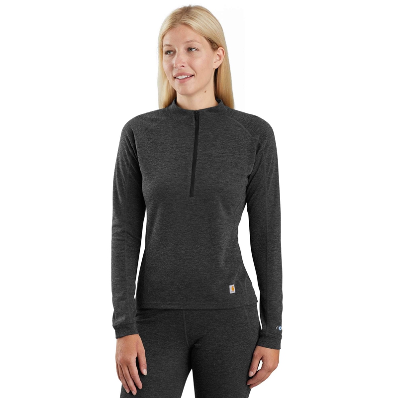 Black Women Carhartt Force Midweight Synthetic-Merino Wool Blend Base Layer Quarter-Zip Tops | BFM-524380