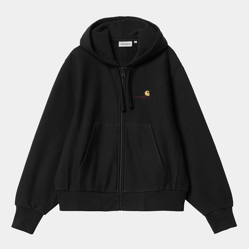 Black Women Carhartt Hooded American Script Jackets | VJC-623917