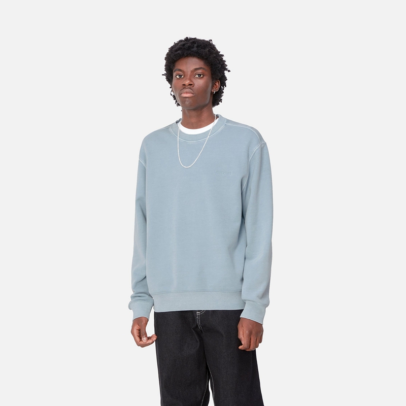 Blue Men Carhartt Duster Script Sweatshirt | EXR-631590