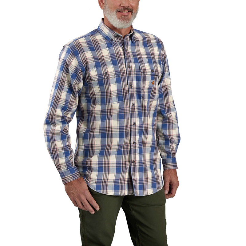 Blue Men Carhartt Flame Resistant Force Rugged Flex® Loose Fit Twill Long-Sleeve Plaid Shirts | OMB-562491