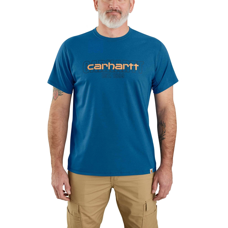 Blue Men Carhartt Force® Relaxed Fit Short-Sleeve Logo Graphic T-Shirt | PMN-351782