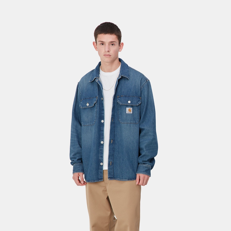 Blue Men Carhartt Harvey Shirt Jackets | XWR-023861