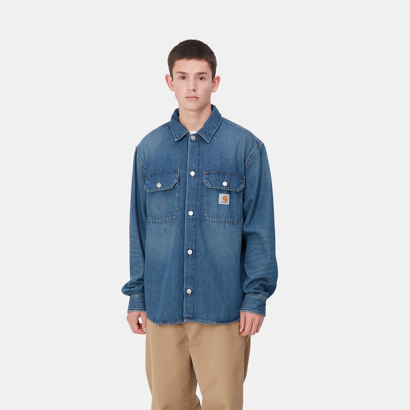 Blue Men Carhartt Harvey Shirt Jackets | XWR-023861