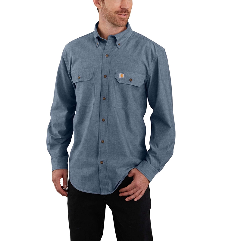 Blue Men Carhartt Loose Fit Midweight Chambray Long-Sleeve Shirts | JAX-597148