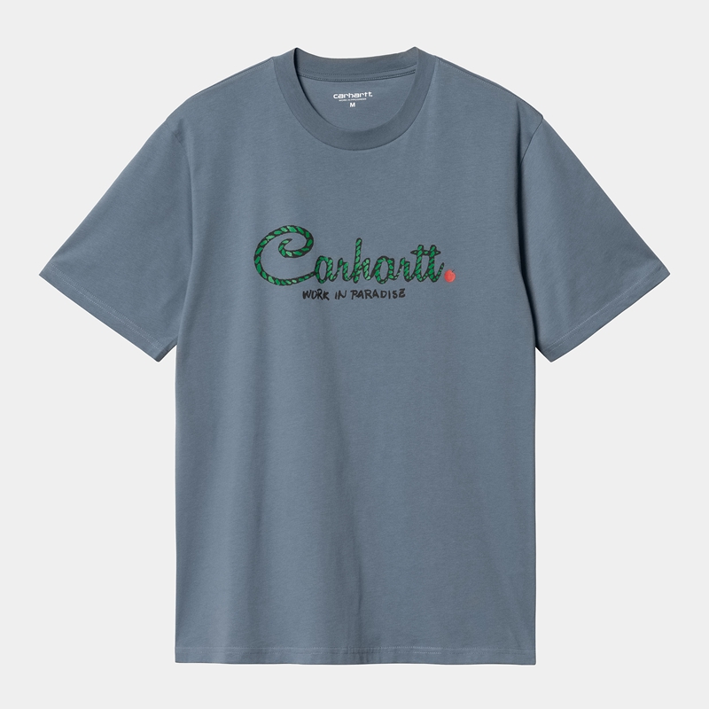 Blue Men Carhartt Paradise Script T-Shirt | ZGD-397014