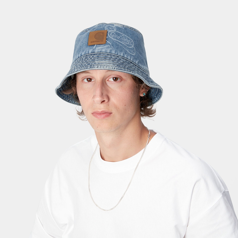 Blue Men Carhartt Stamp Bucket Hats | HWX-970541