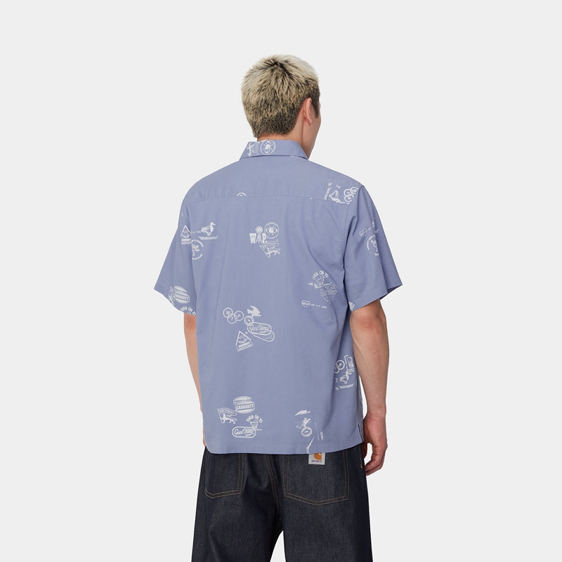 Blue Men Carhartt Stamp Shirts | KAH-530196