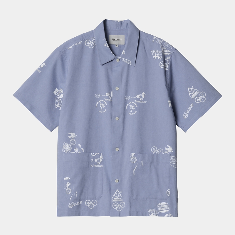 Blue Men Carhartt Stamp Shirts | KAH-530196