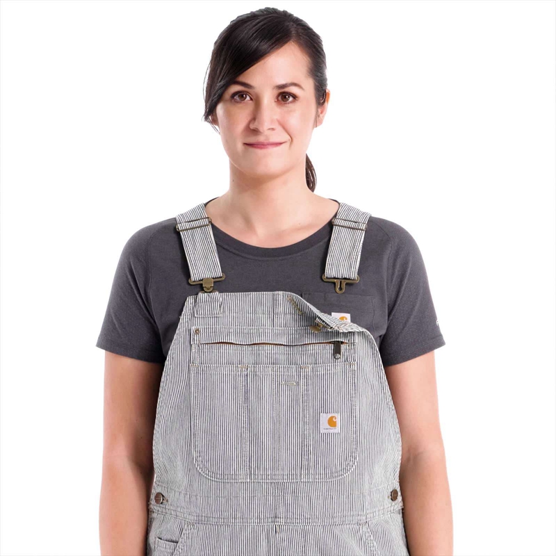 Blue Women Carhartt Relaxed Fit Denim Railroad Stripe Bib Overalls | MFT-284163