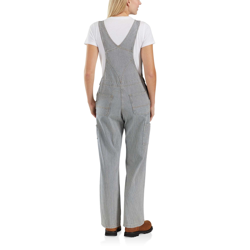 Blue Women Carhartt Relaxed Fit Denim Railroad Stripe Bib Overalls | MFT-284163