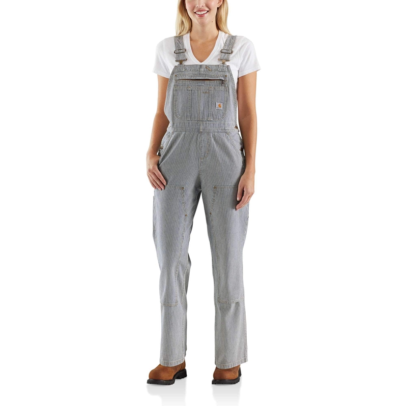 Blue Women Carhartt Relaxed Fit Denim Railroad Stripe Bib Overalls | MFT-284163