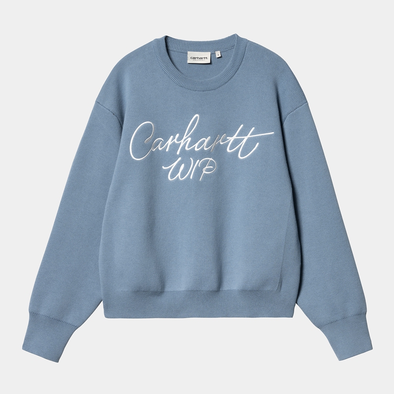 Blue Women Carhartt Signature Sweatshirt | EUT-253179