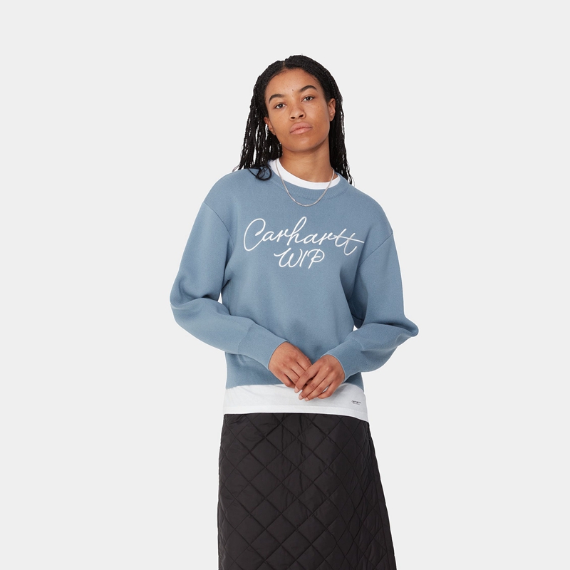 Blue Women Carhartt Signature Sweatshirt | EUT-253179