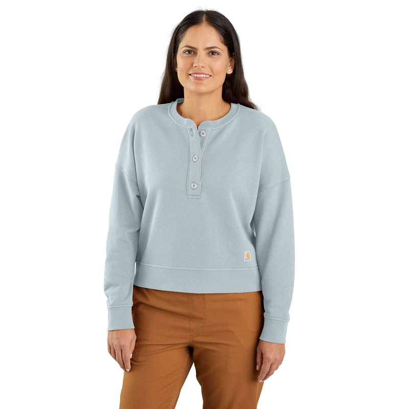 Blue Women Carhartt TENCEL™ Fiber Series Loose Fit French Terry Henley Sweatshirt | RPZ-473918