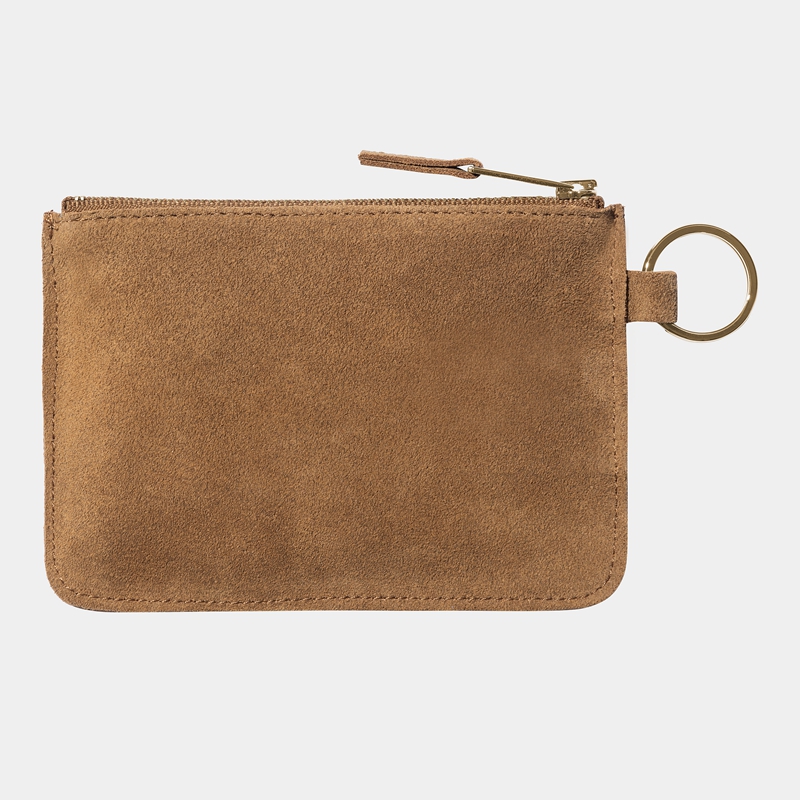 Brown Men Carhartt Artificial Suede Zip Wallets | HWS-803647