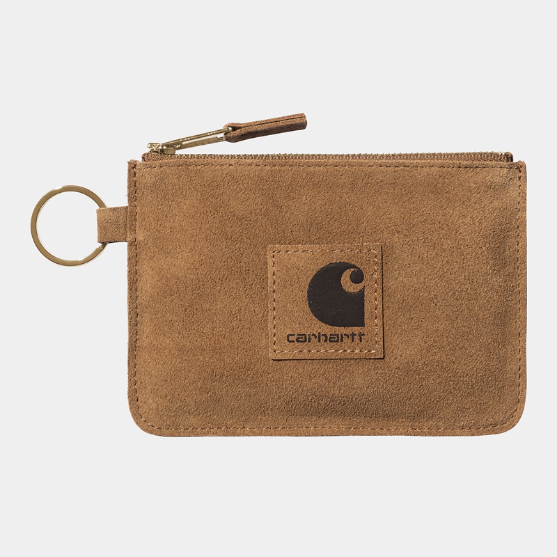 Brown Men Carhartt Artificial Suede Zip Wallets | HWS-803647