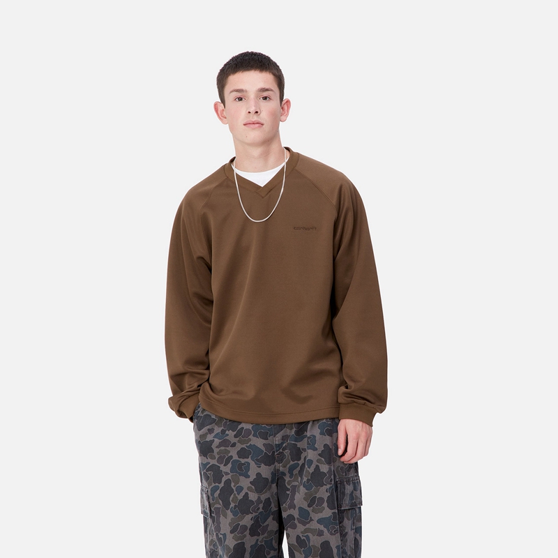 Brown Men Carhartt Bolan V-Neck Sweatshirt | BYO-370815