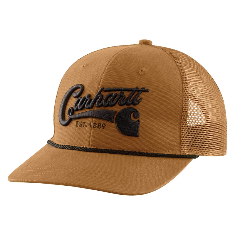 Brown Men Carhartt Canvas Mesh-Back Script Hats | YZL-789405