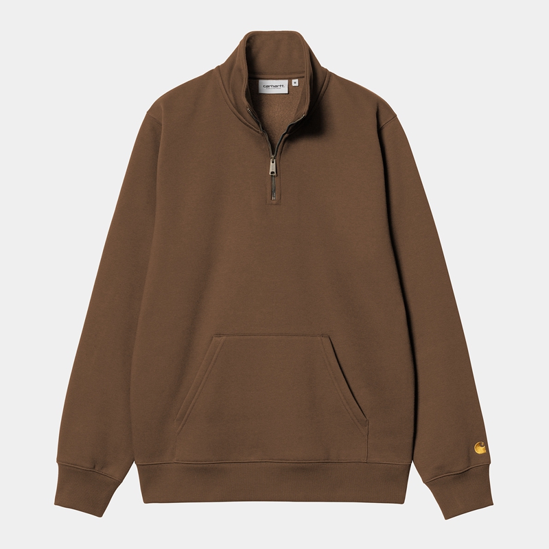 Brown Men Carhartt Chase Neck Zip Sweatshirt | JXV-165982