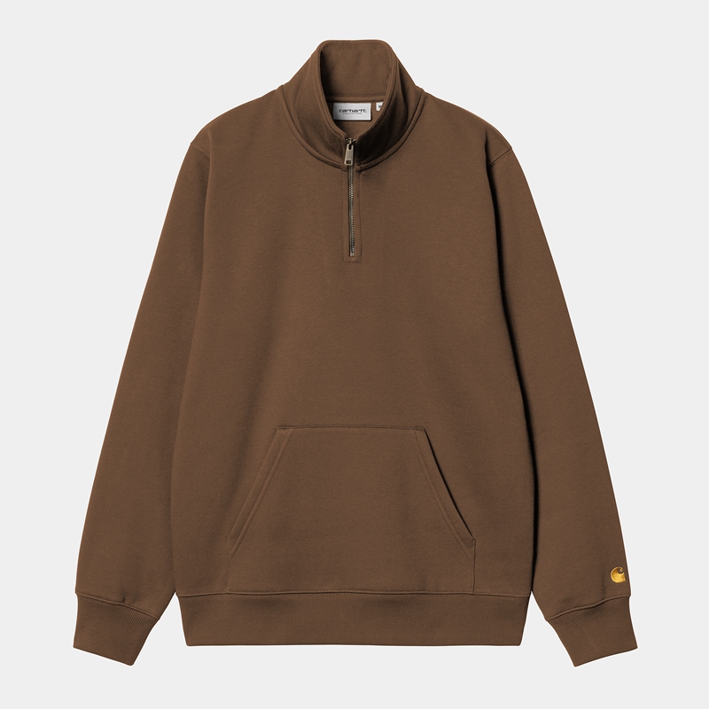 Brown Men Carhartt Chase Neck Zip Sweatshirt | JXV-165982