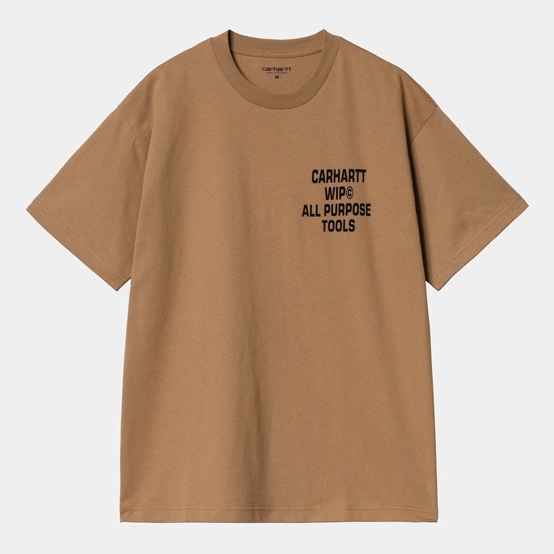 Brown Men Carhartt Cross Screw T-Shirt | KFY-402736