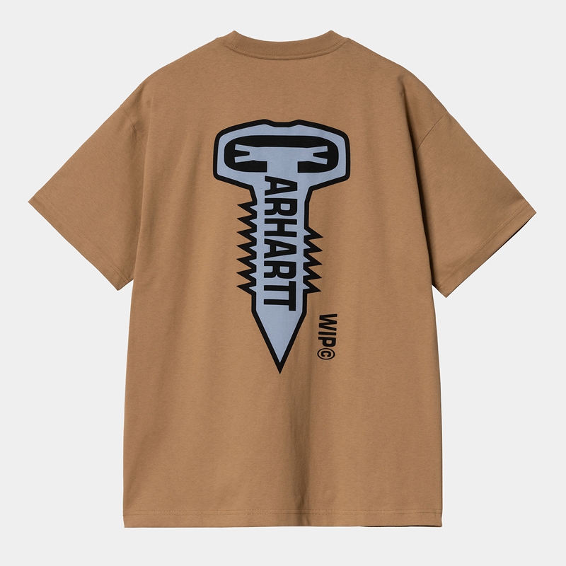 Brown Men Carhartt Cross Screw T-Shirt | KFY-402736