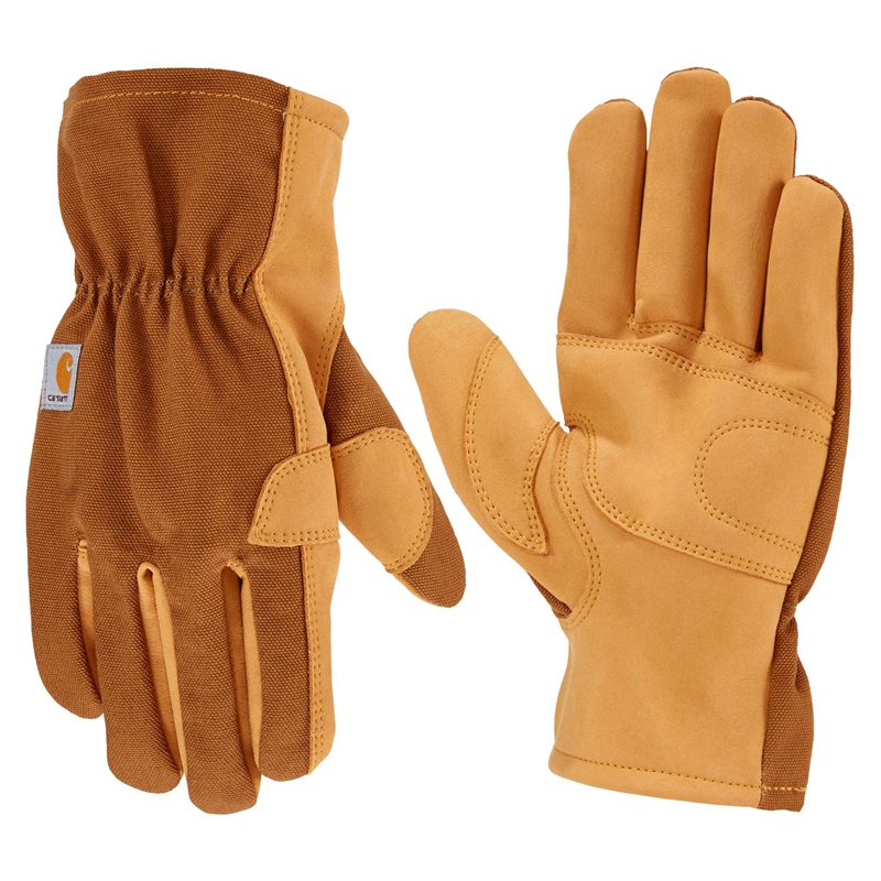 Brown Men Carhartt Duck/Synthetic Leather Open Cuff Gloves | NRT-012739