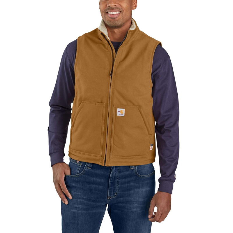 Brown Men Carhartt Flame-Resistant Duck Sherpa Lined Vest | HVZ-265089