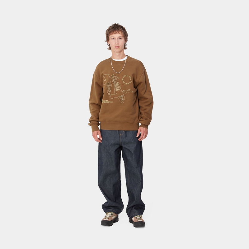 Brown Men Carhartt Flying Ducks Sweatshirt | ZCH-159864