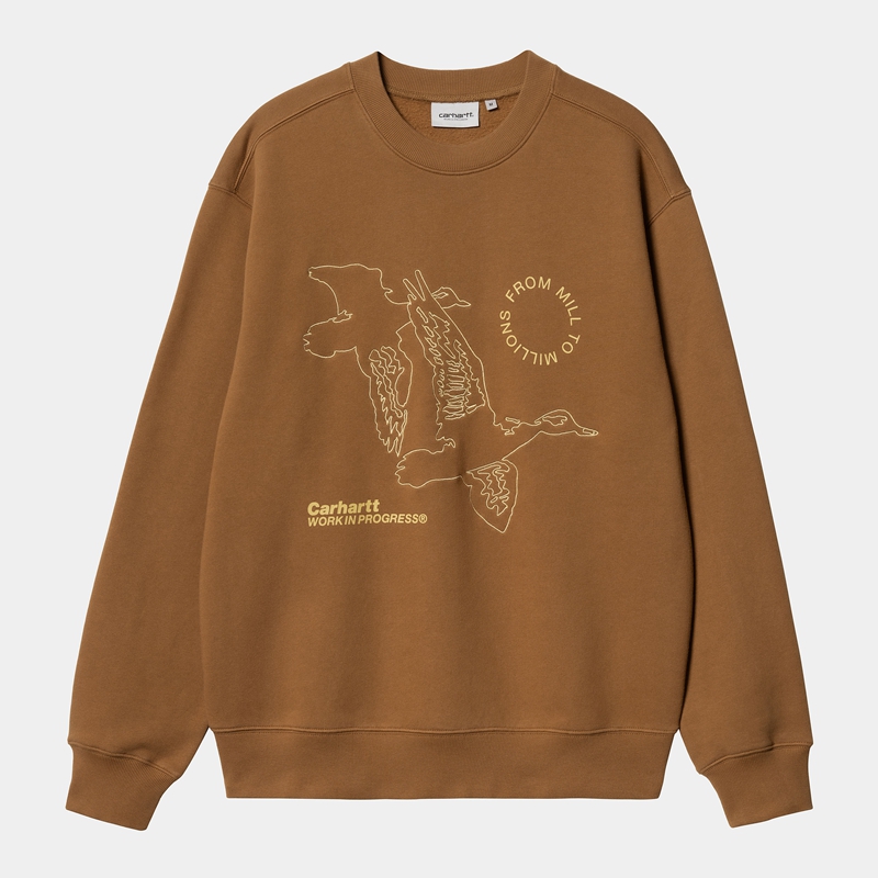 Brown Men Carhartt Flying Ducks Sweatshirt | ZCH-159864