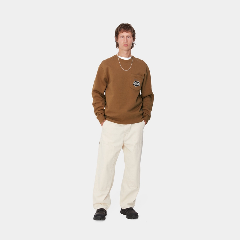 Brown Men Carhartt Heart Train Pocket Sweatshirt | RAI-964053